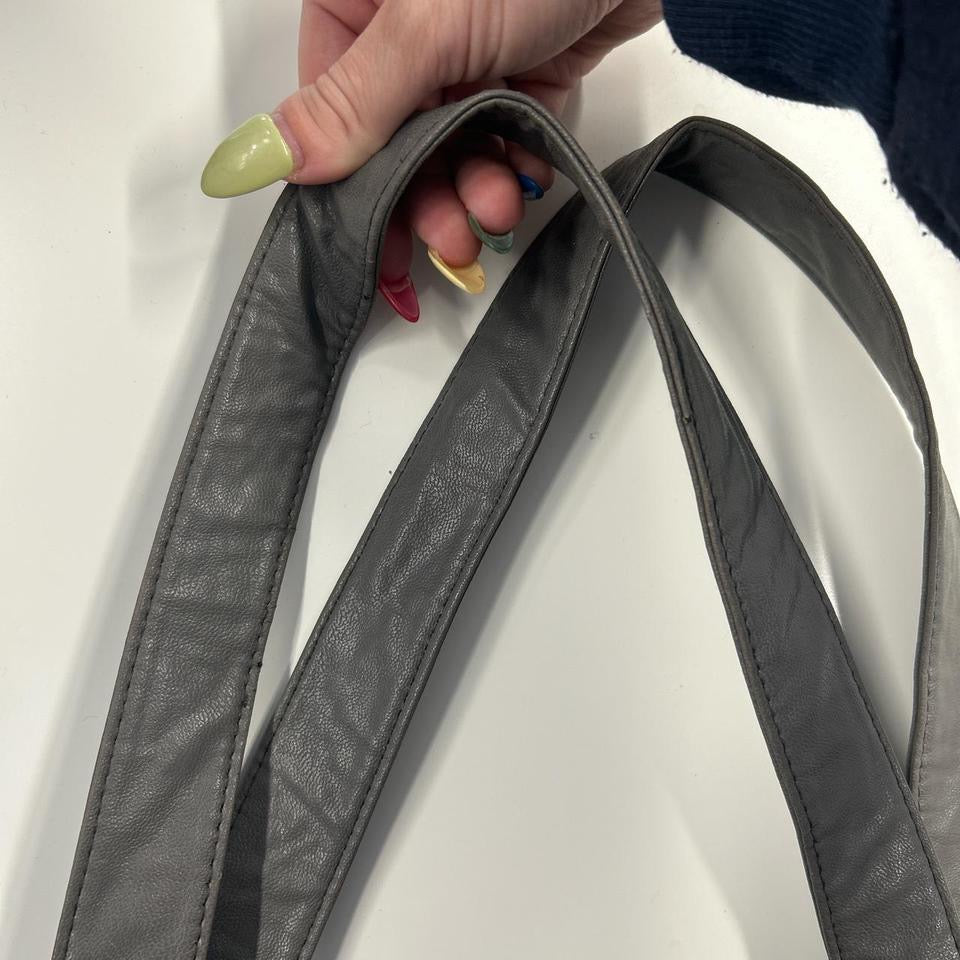 grey faux leather ruffled shoulder bag