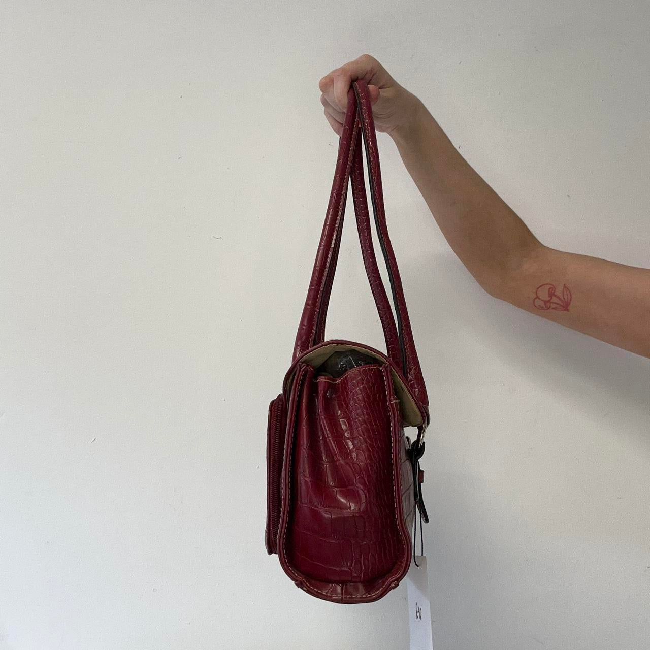 red croc effect faux leather buckle shoulder bag