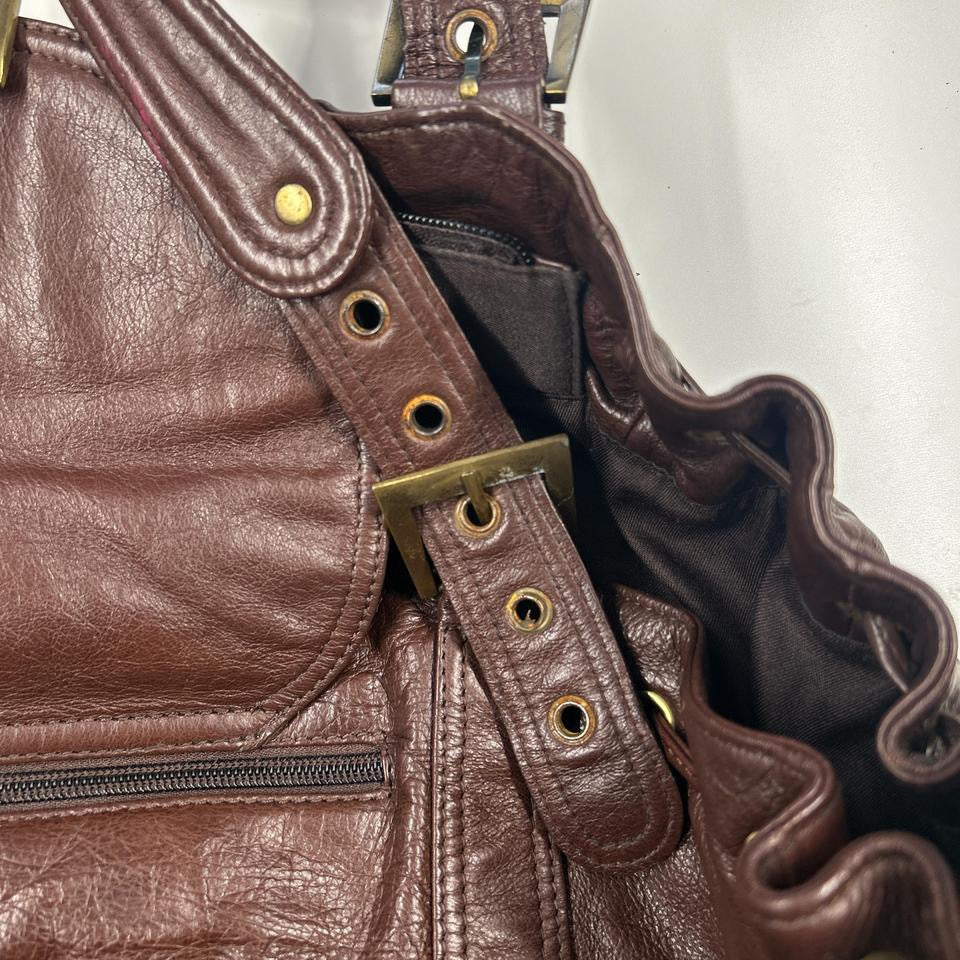 brown large leather buckle shoulder bag