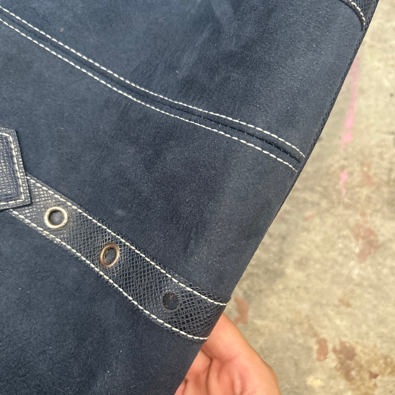 navy eyelet bowler shoulder bag