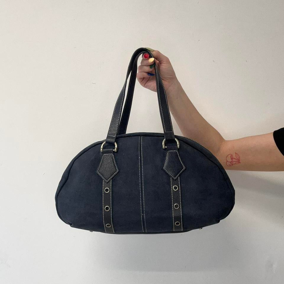 navy eyelet bowler shoulder bag