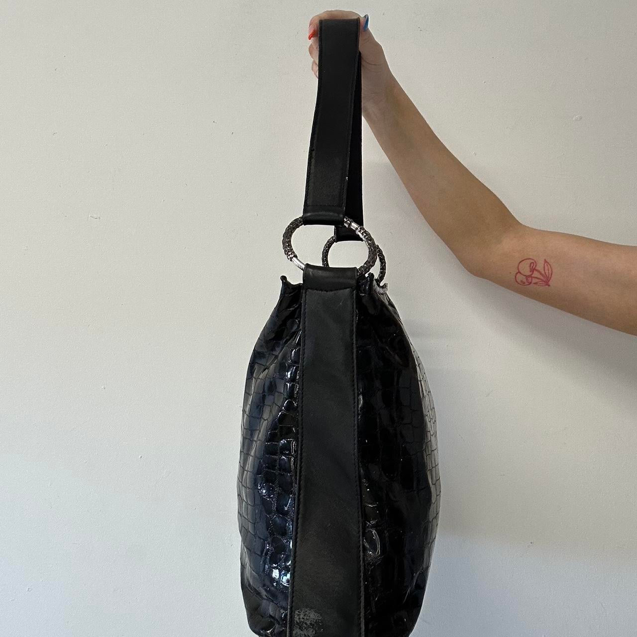 black crocodile leather shoulder bag