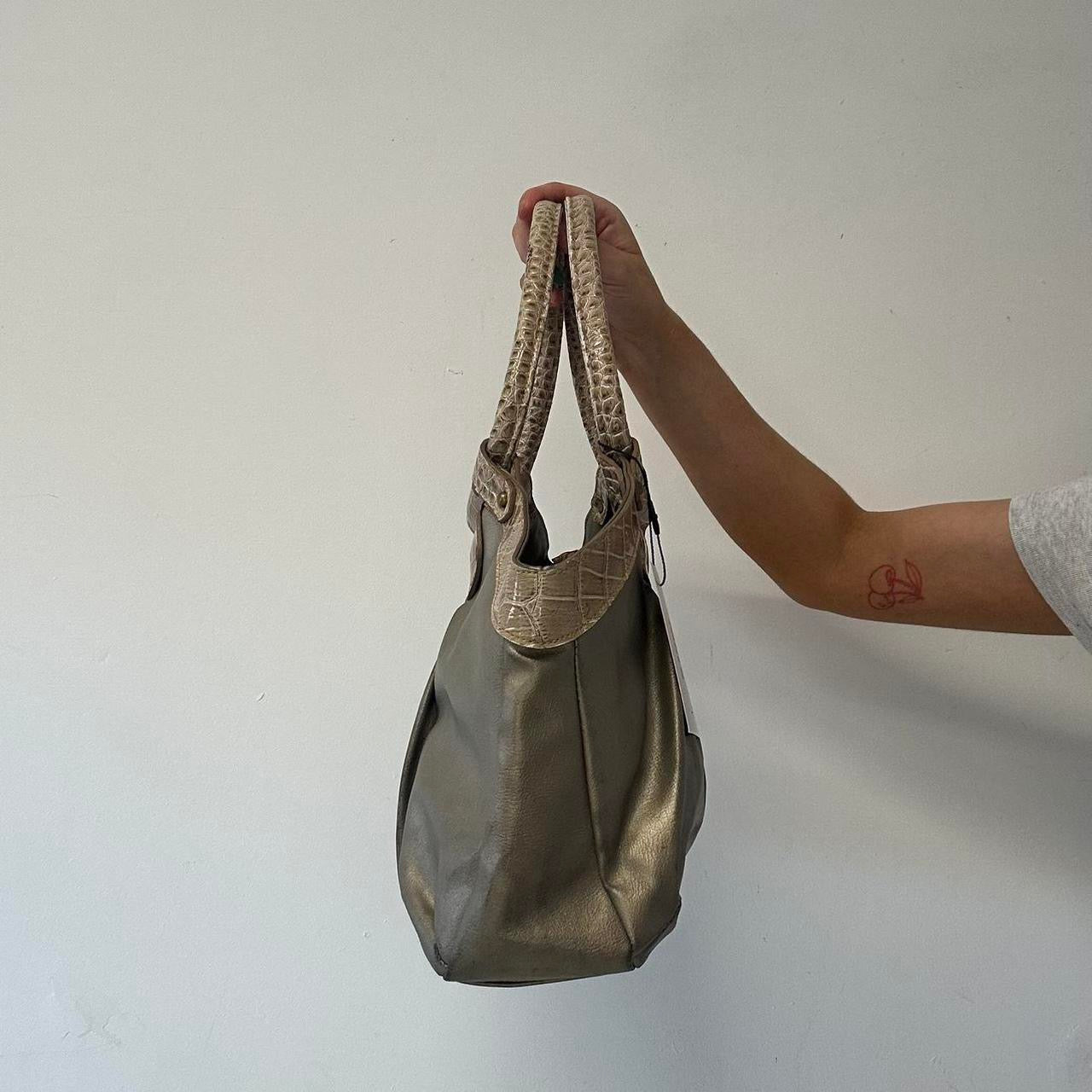 gold faux leather croc effect studded  shoulder bag