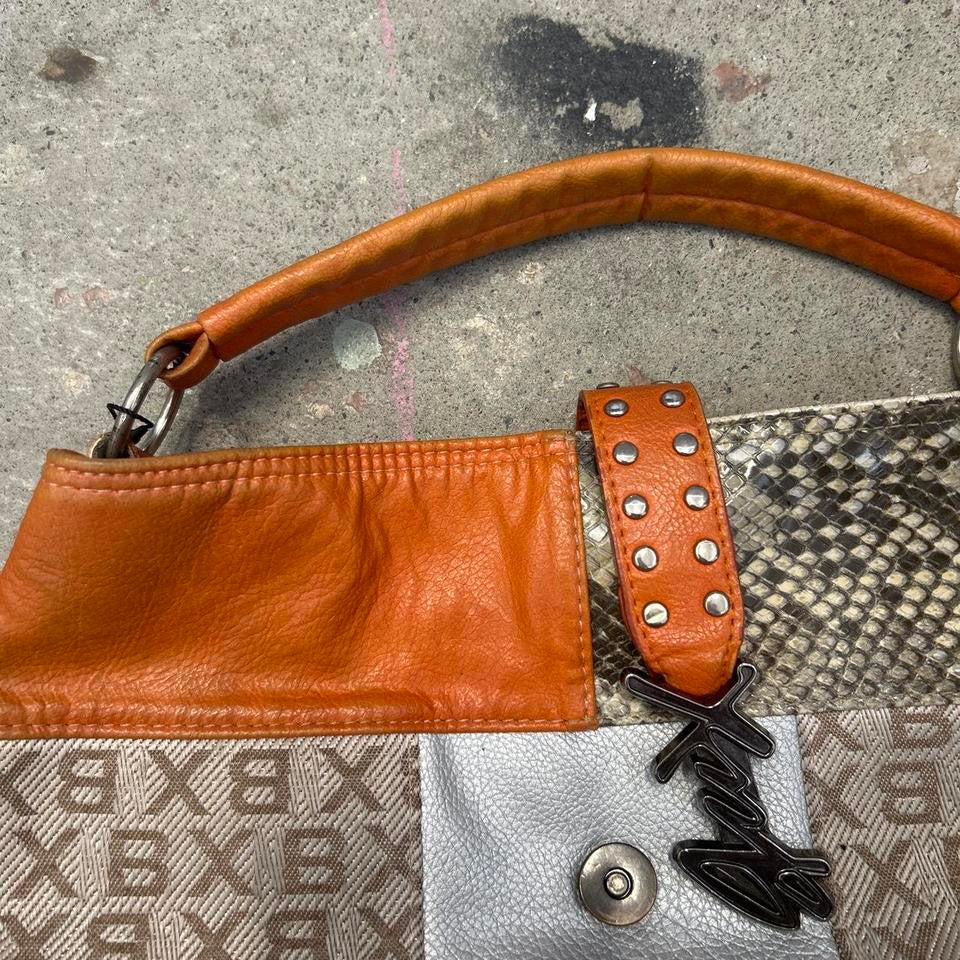 orange faux leather animal print shoulder bag