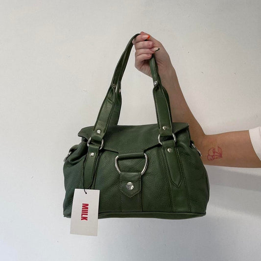 green genuine leather buckle shoulder bag