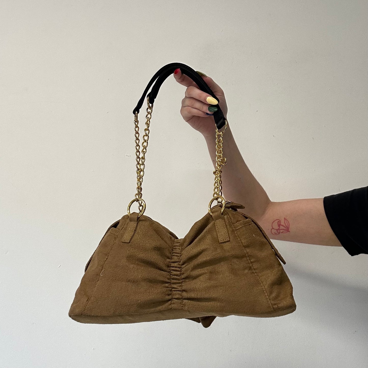 brown bow suede feel shoulder bag