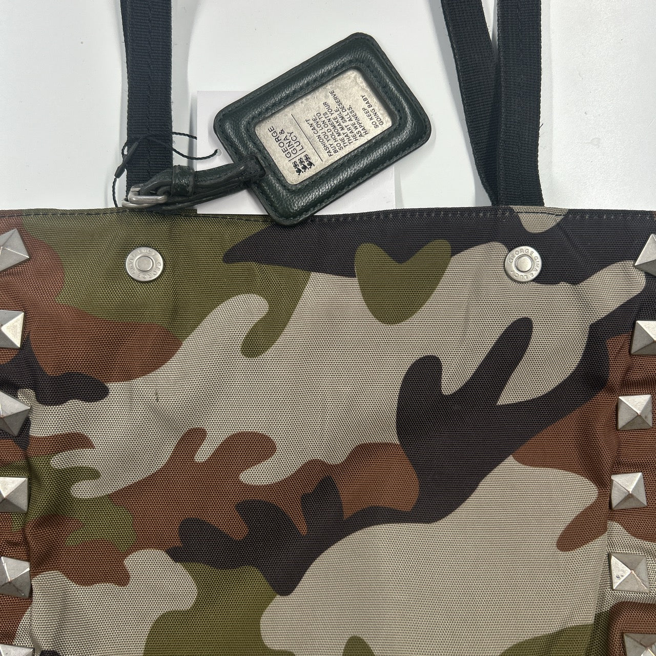 green camouflage george gina and lucy studded canvas shoulder bag