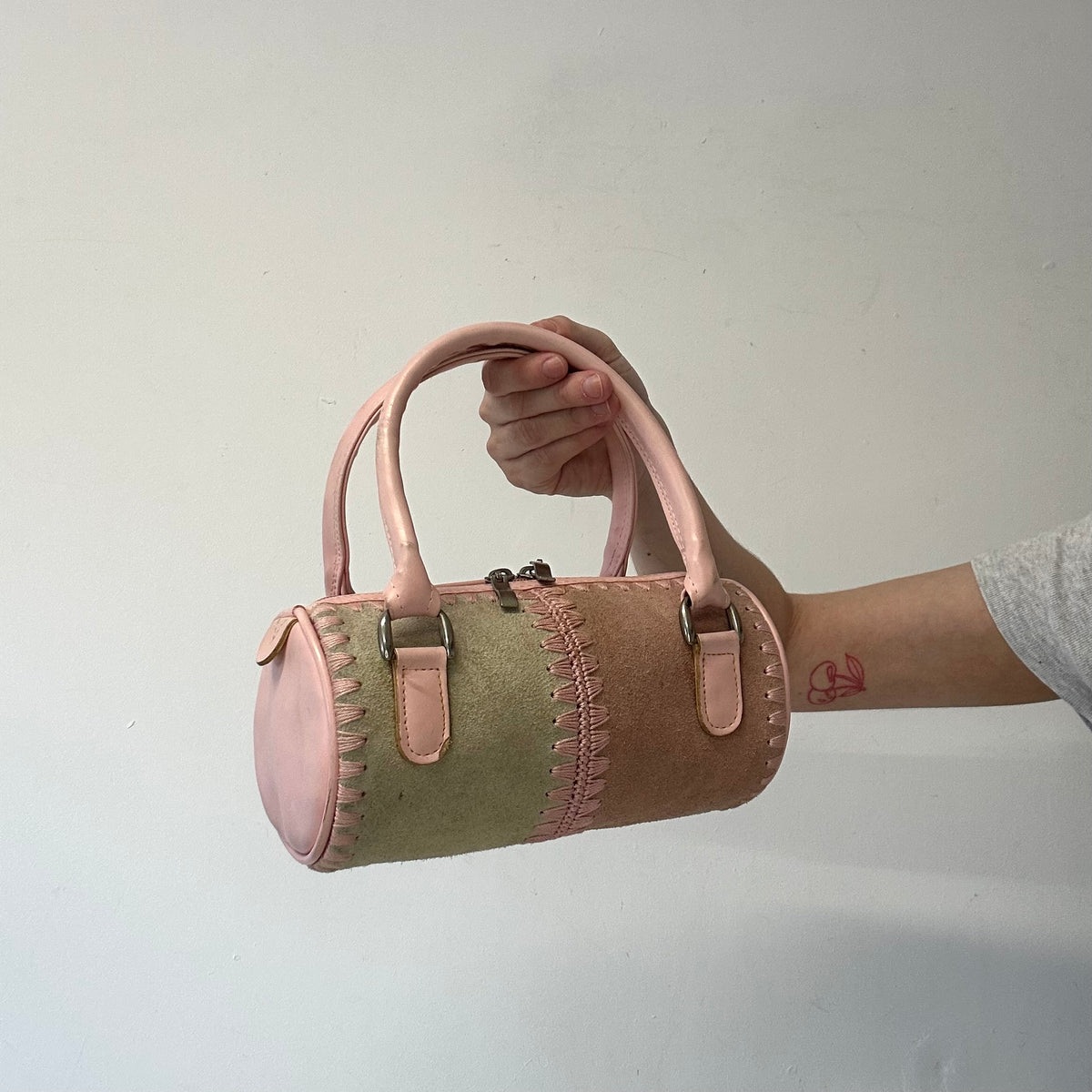 pastel patchwork stitching barrel mini handbag