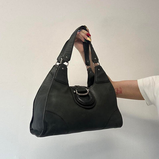 dark khaki leather buckle shoulder bag
