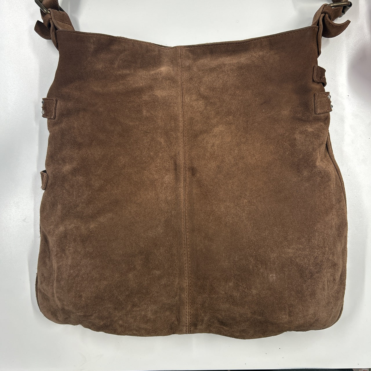 brown suede studded belt shoulder bag