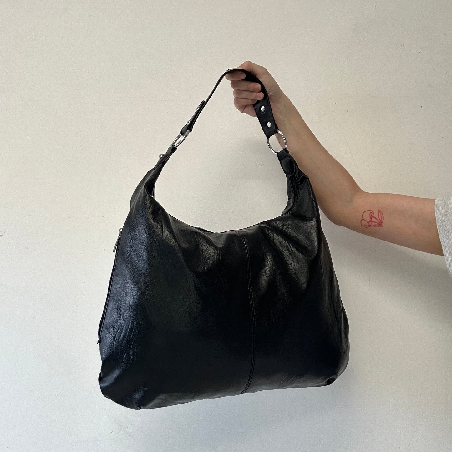 black silver hardware faux leather shoulder bag