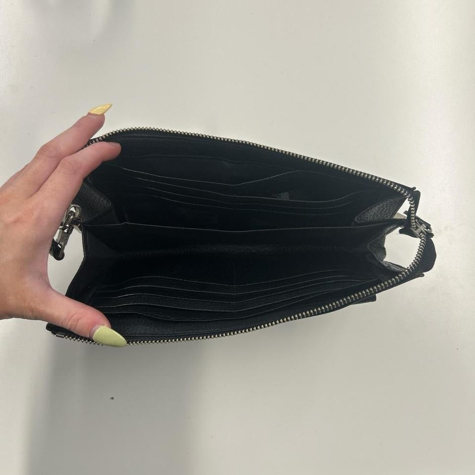 black faux leather double pocket mini shoulder bag