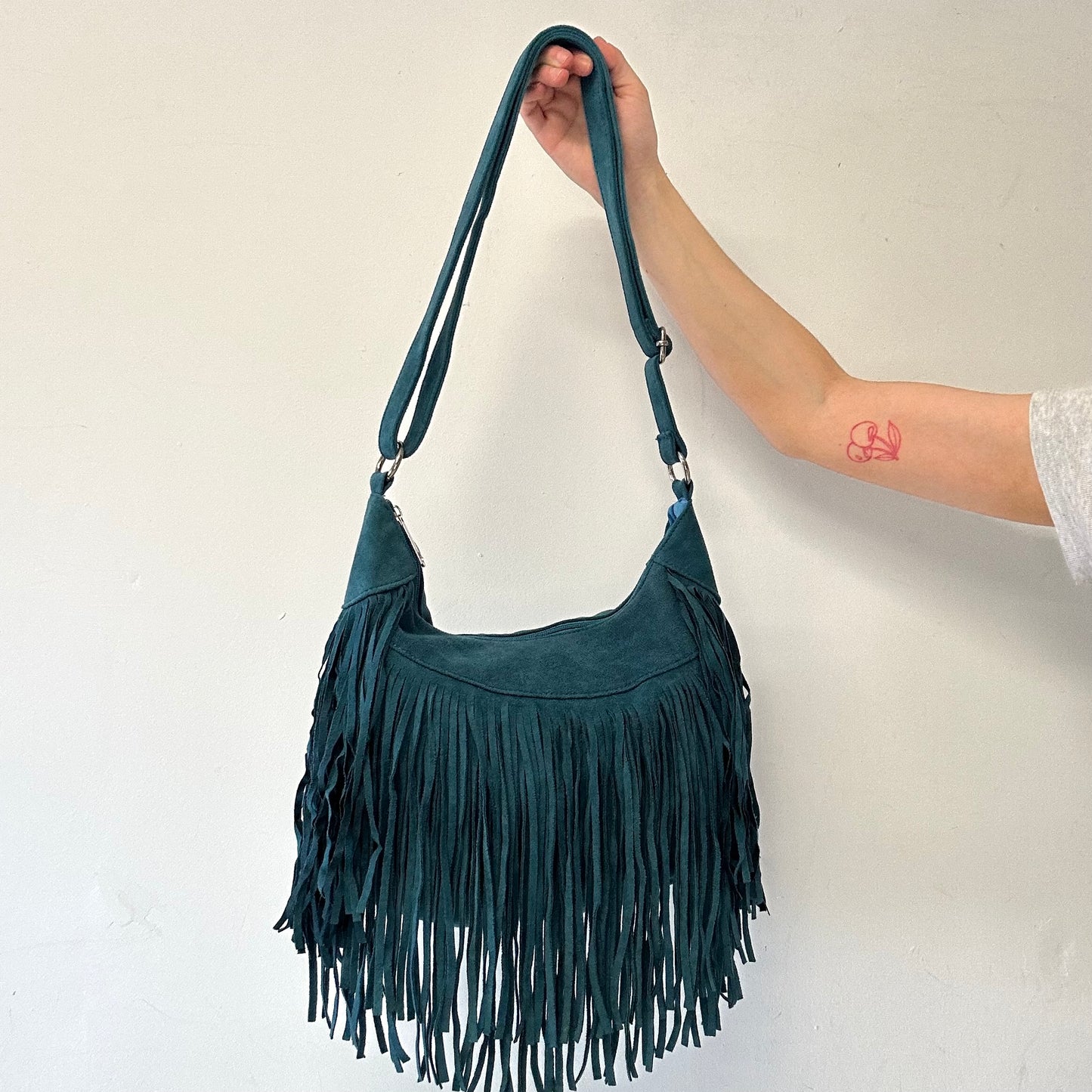 teal blue fringe festival shoulder bag