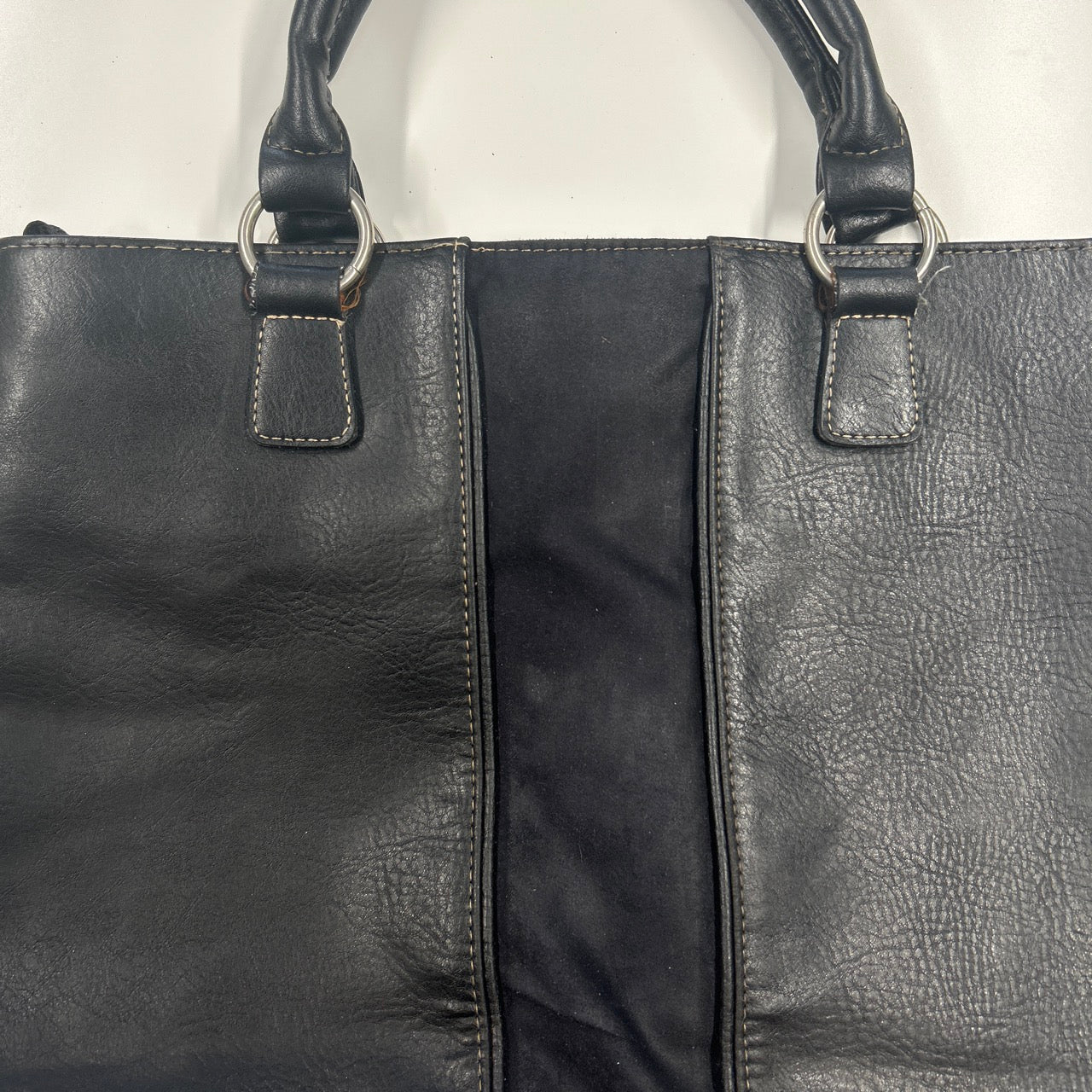 black double zip faux leather shoulder bag