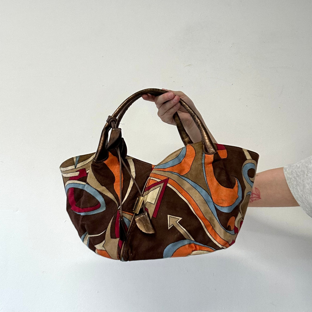 brown orange 70s soft feel shoulder bag