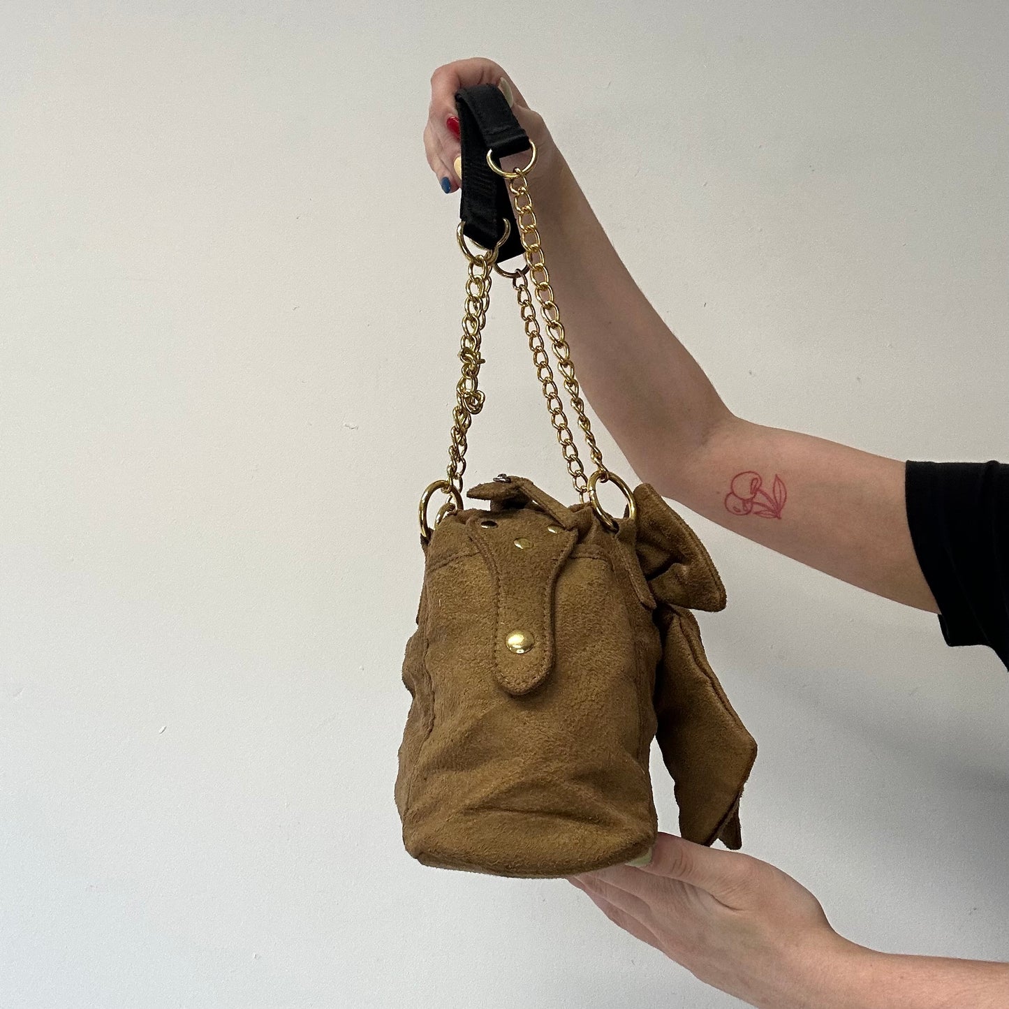 brown bow suede feel shoulder bag
