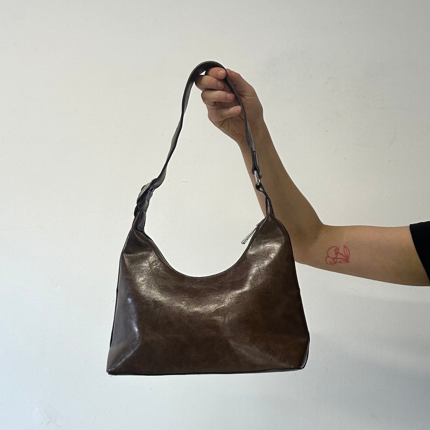 brown faux leather oversized buckle shoulder bag