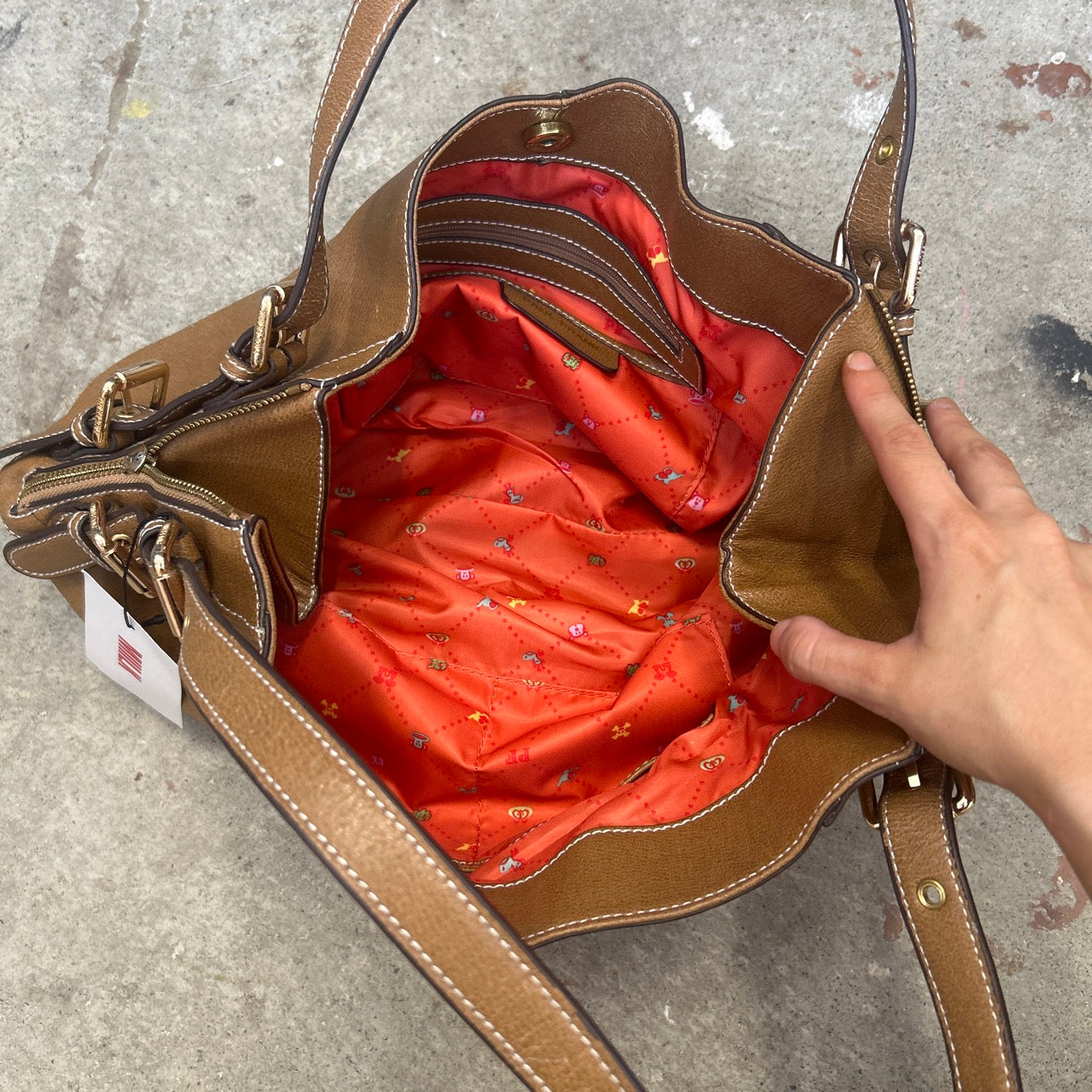 brown eyelet faux leather shoulder bag