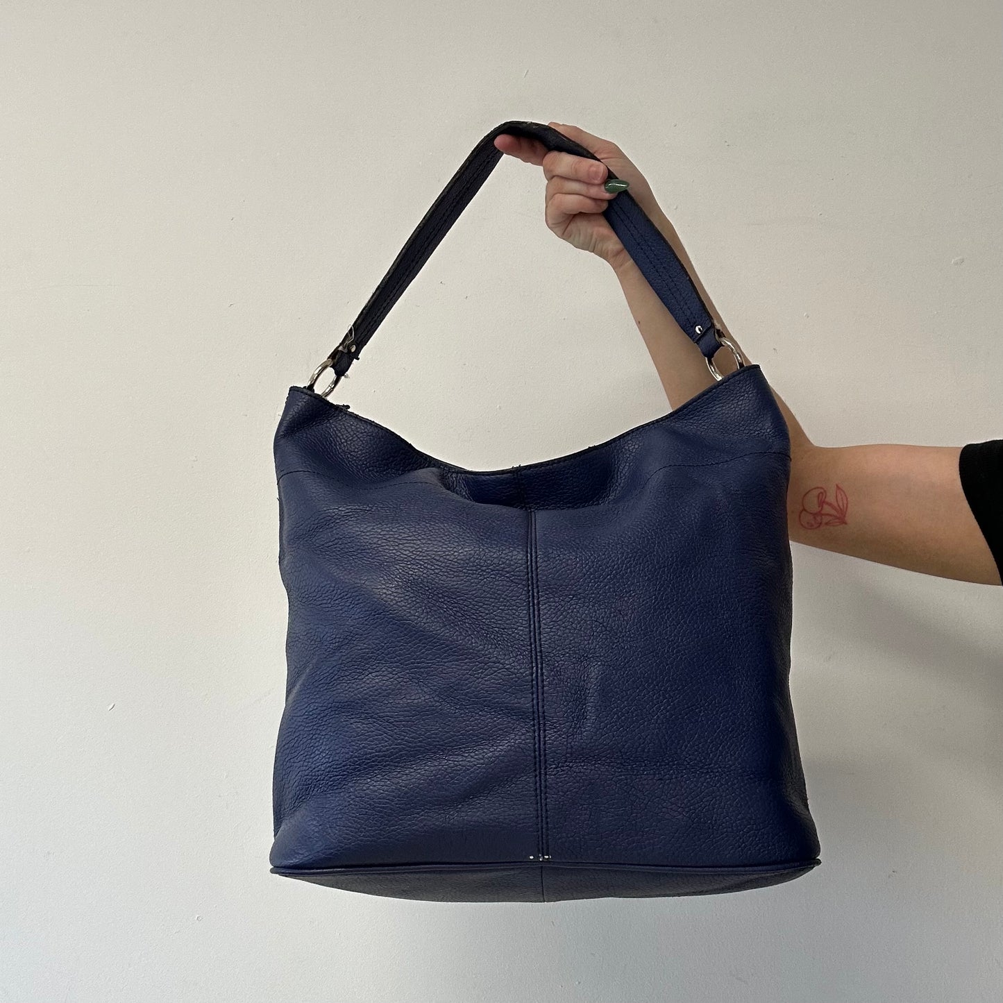 blue genuine leather buckle shoulder bag