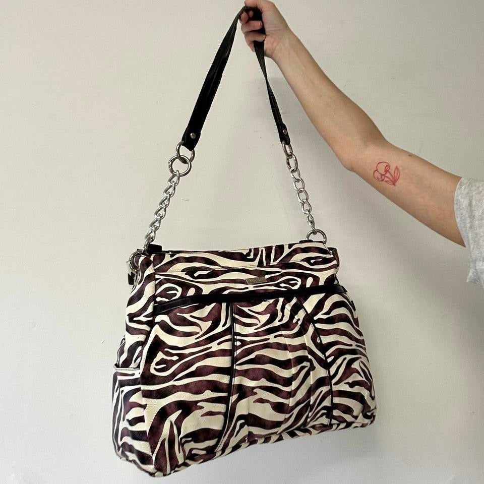 purple zebra print faux leather shoulder bag