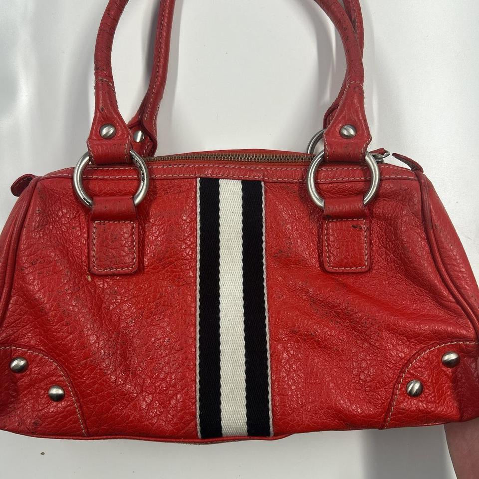 red genuine leather silver buckle  shoulder bag