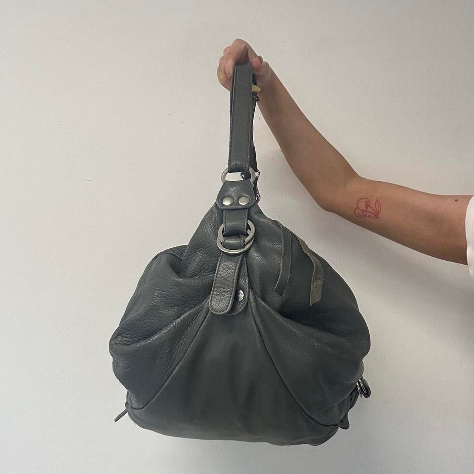 grey teal slouchy leather shoulder bag