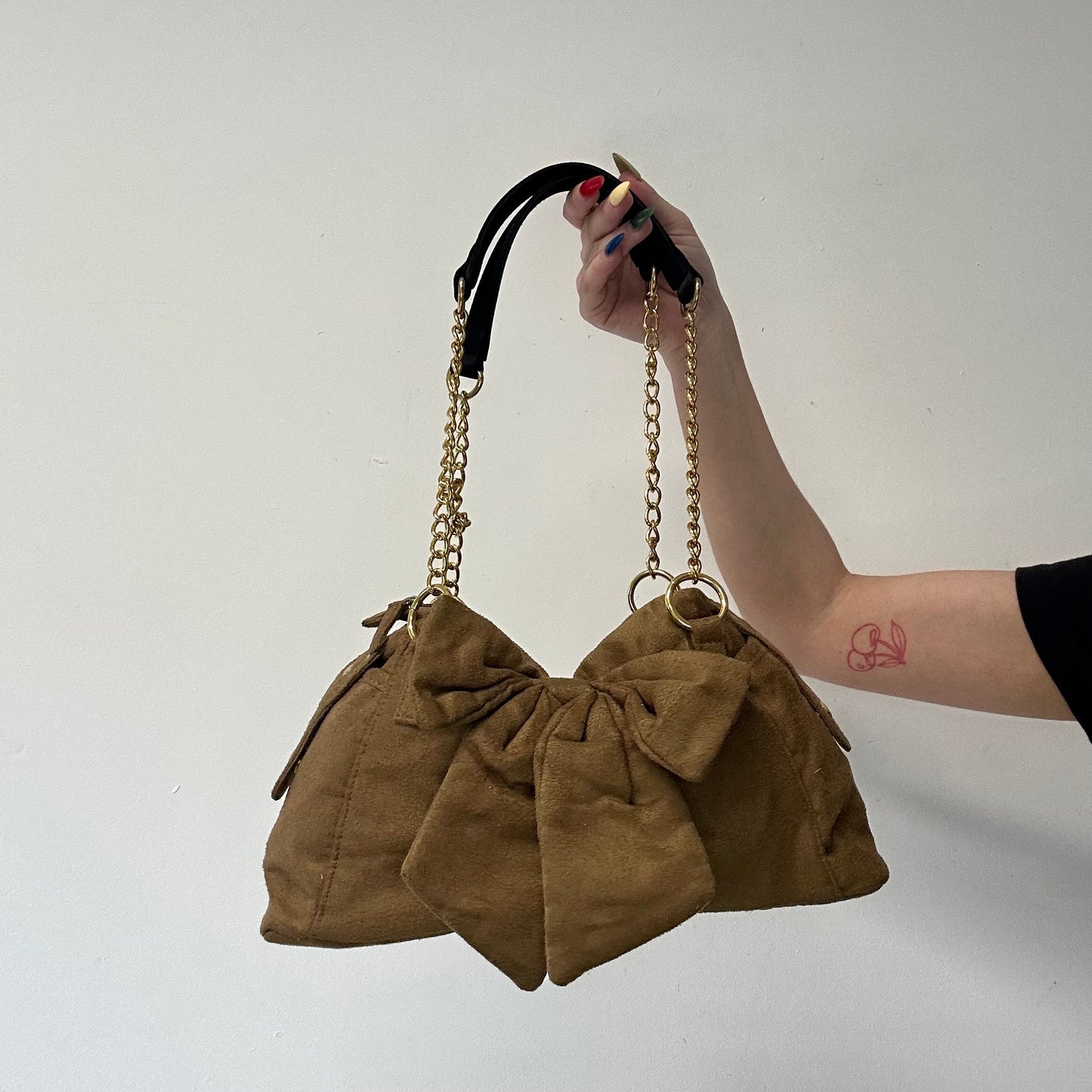 brown bow suede feel shoulder bag