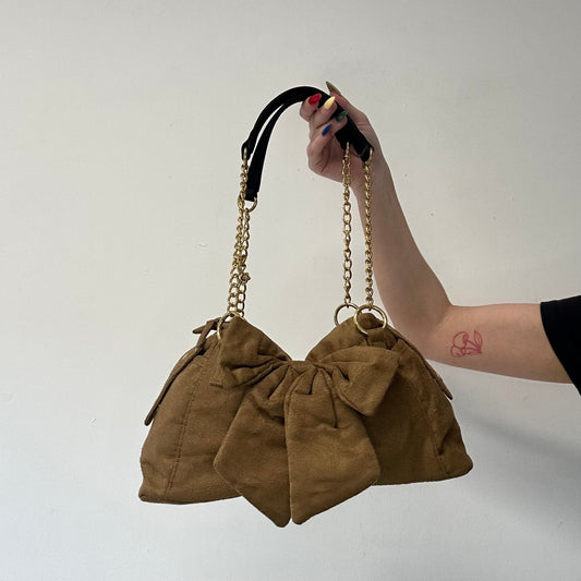 brown bow suede feel shoulder bag