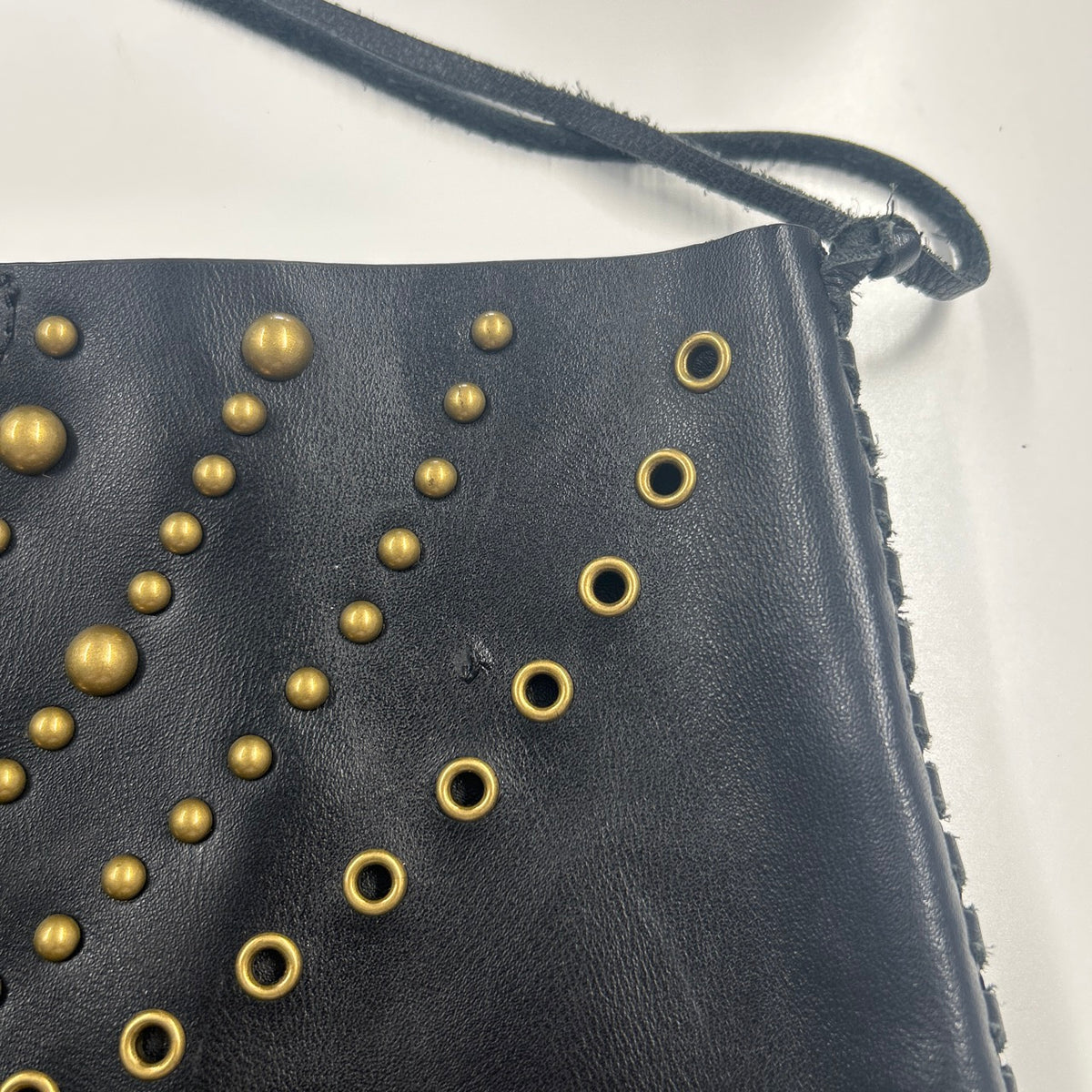 black studded eyelet large faux leather shoulder bag