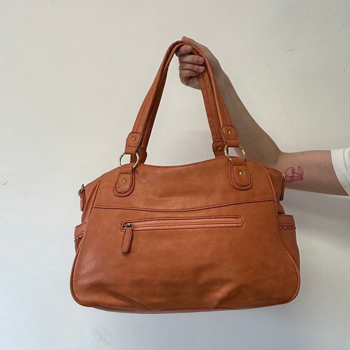 coral orange genuine leather shoulder bag