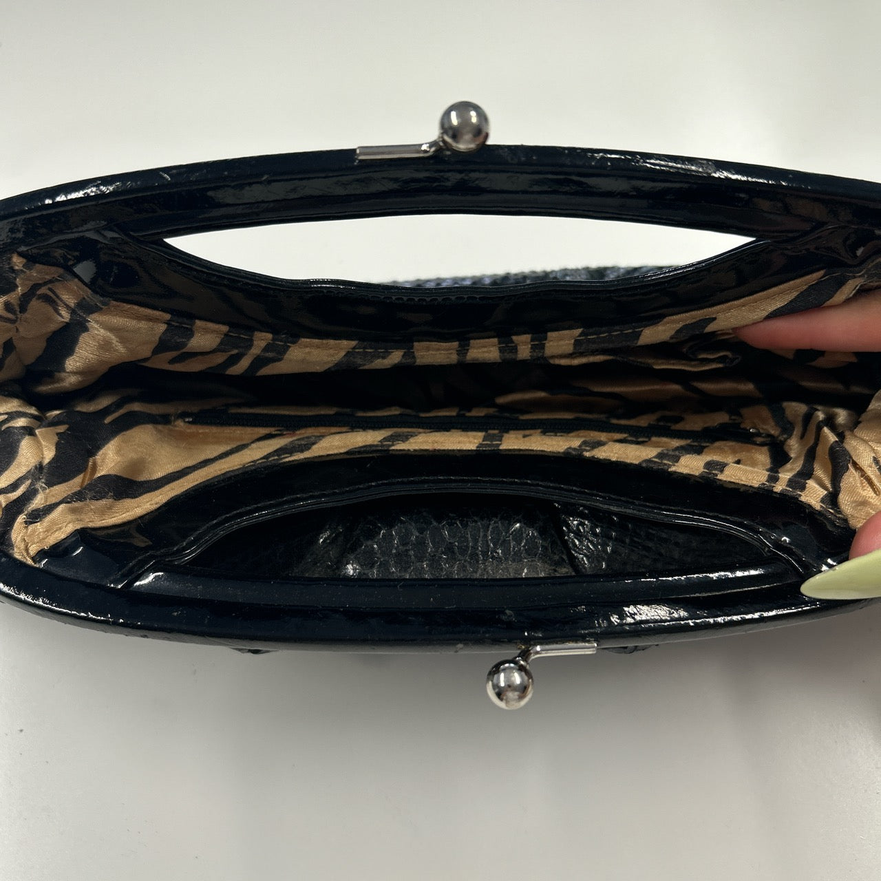 black faux leather croc effect clutch bag