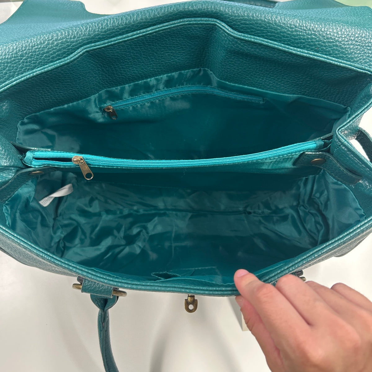 teal green faux leather simple shoulder bag
