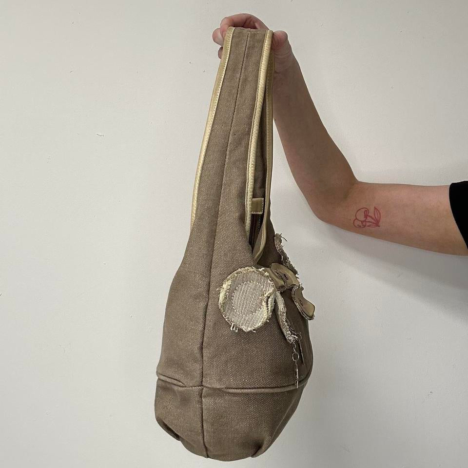 cream and brown chain coin faux shoulder bag