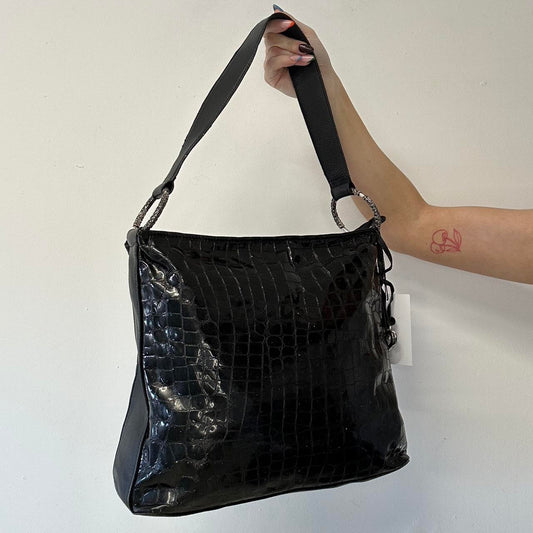 black crocodile leather shoulder bag