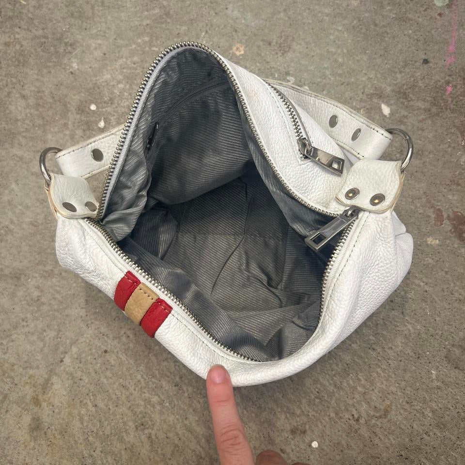 white faux leather shoulder bag