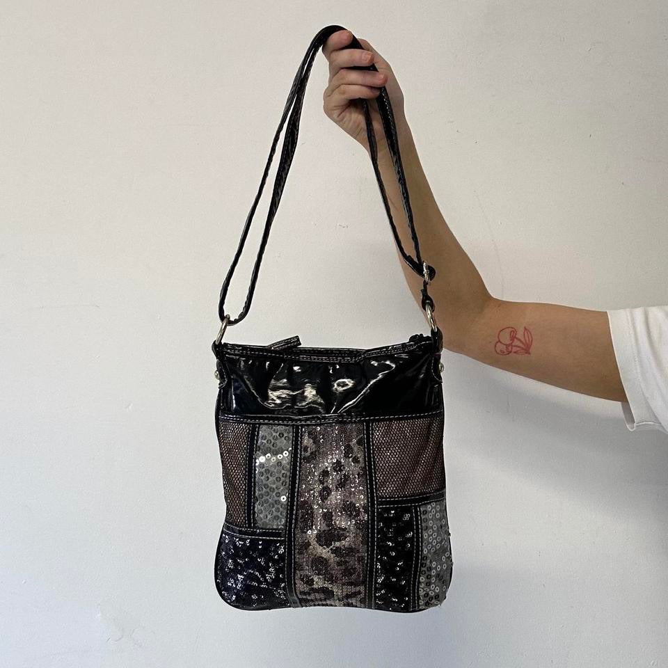 multicoloured sequin patchwork shoulder bag