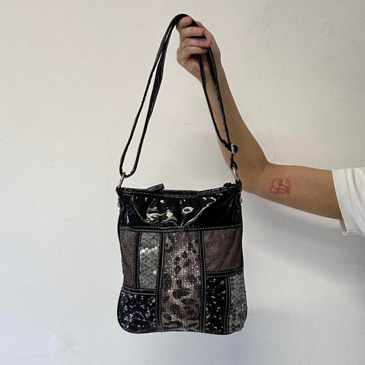 multicoloured sequin patchwork shoulder bag