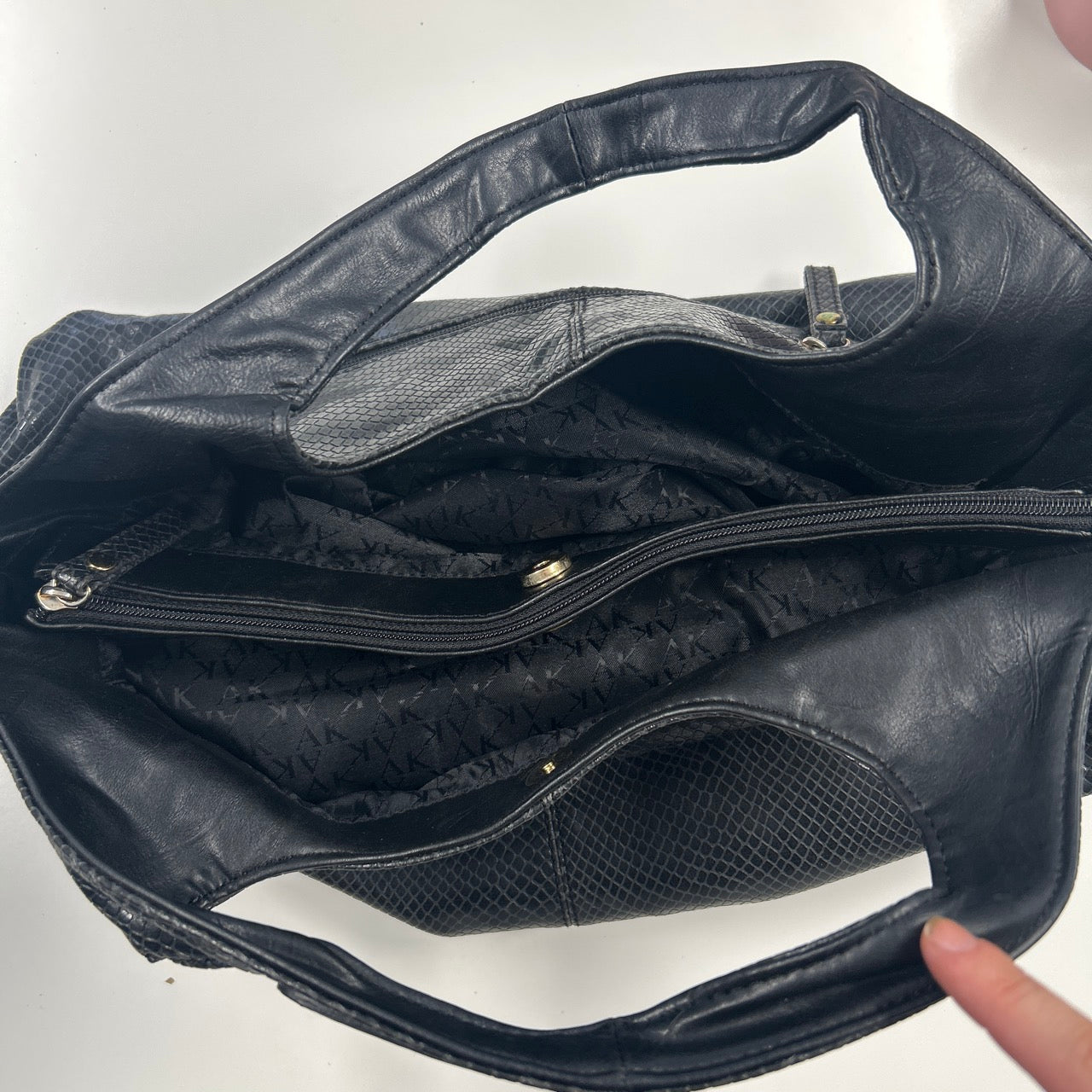 charcoal black faux leather croc effect shoulder bag