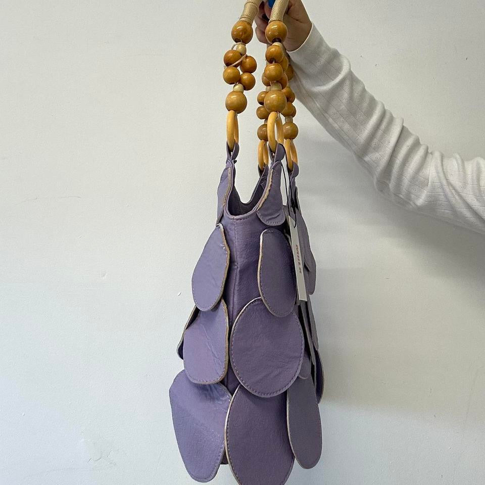 purple leather disc beaded shoulder bag