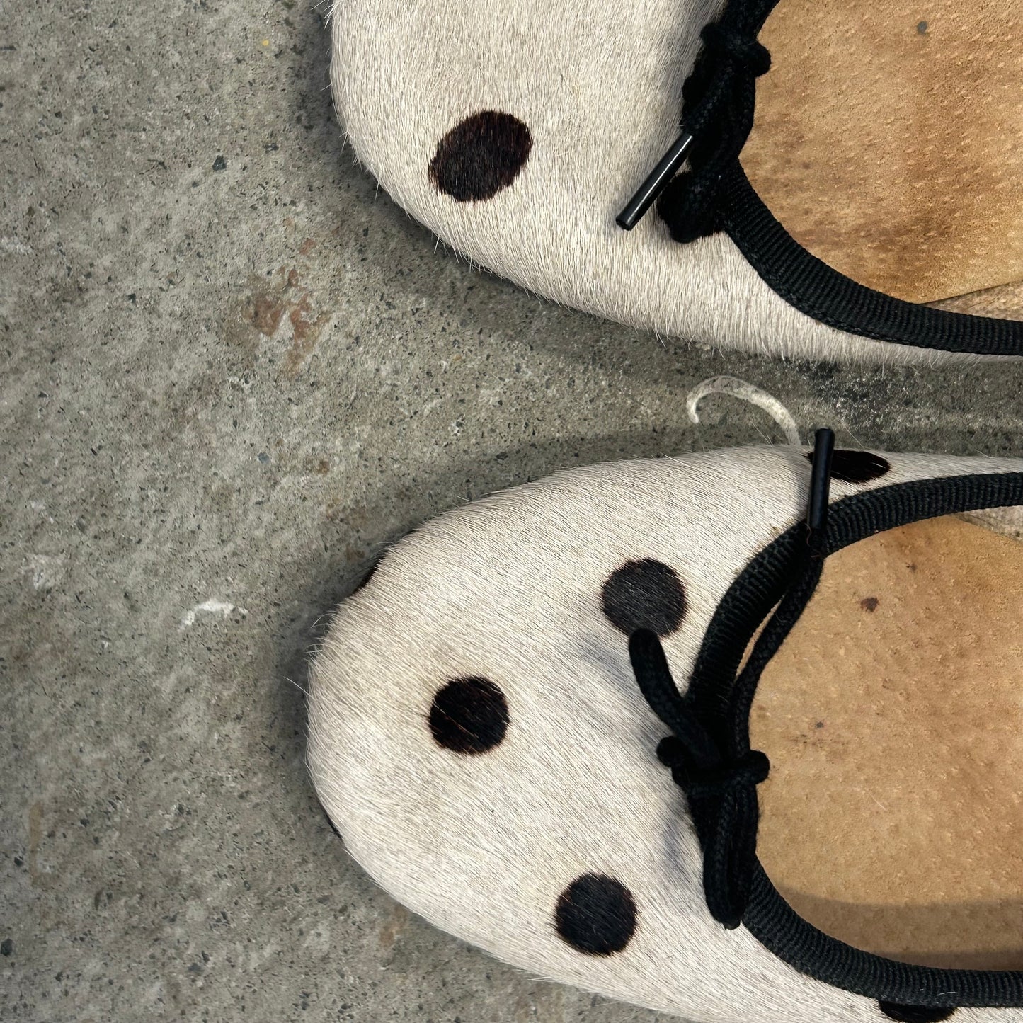 polka dot genuine leather cowhide ballet flats