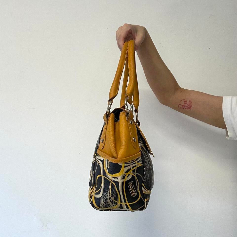 yellow and black patterned faux leather shoulder bag