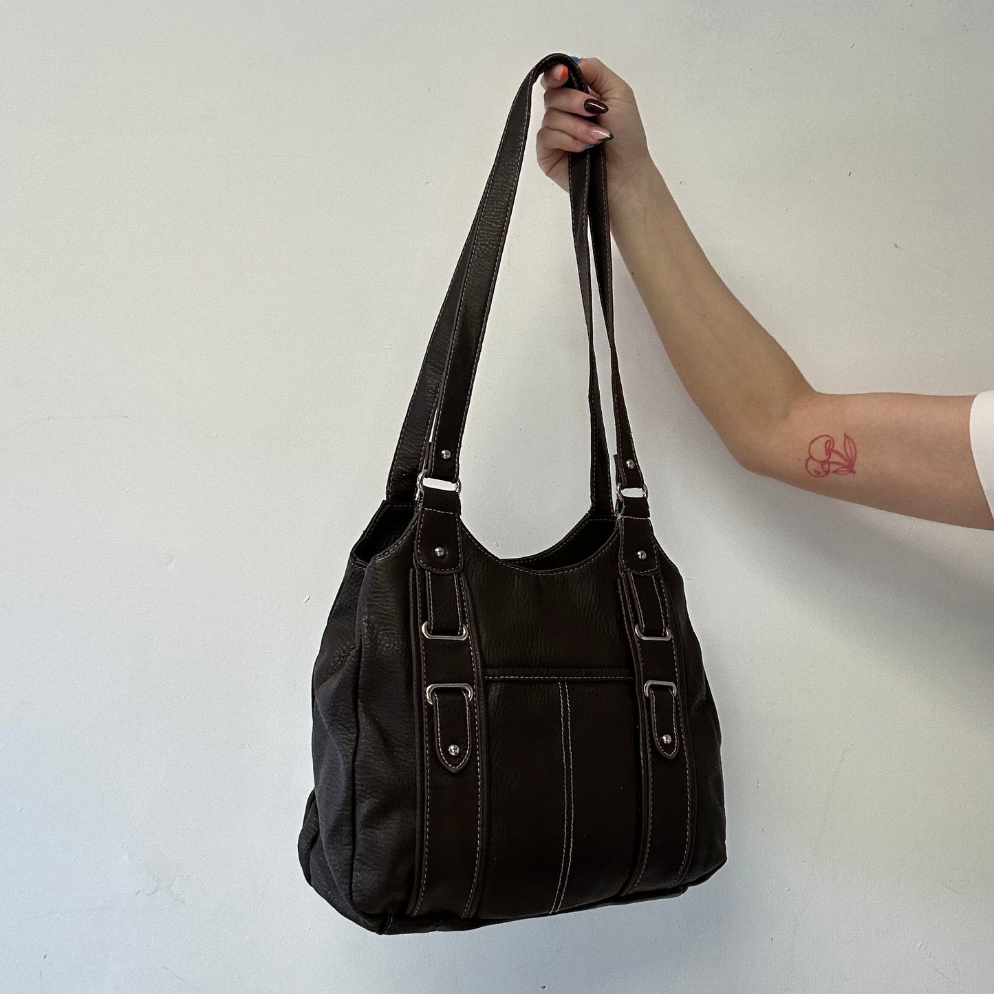 brown faux leather silverware shoulder bag