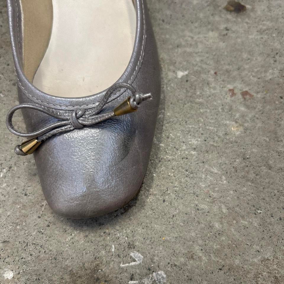 silver metallic ballet flats