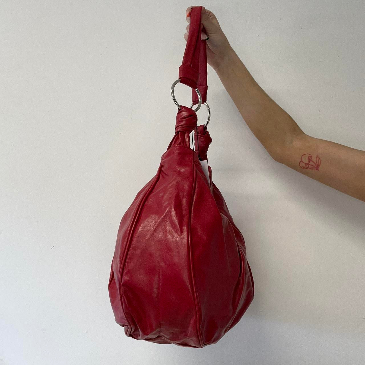 red faux leather hobo shoulder bag