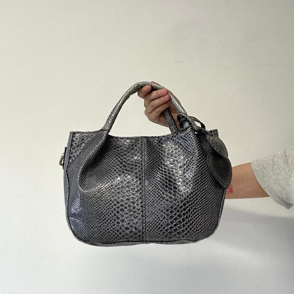 blue faux leather croc effect handbag