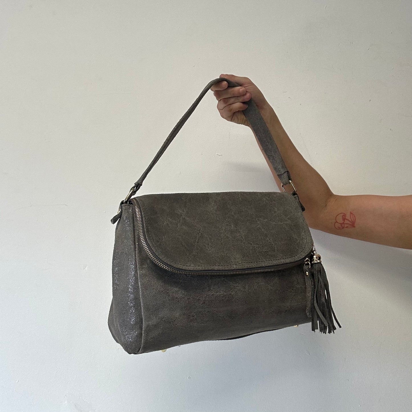 grey genuine leather shoulder bag