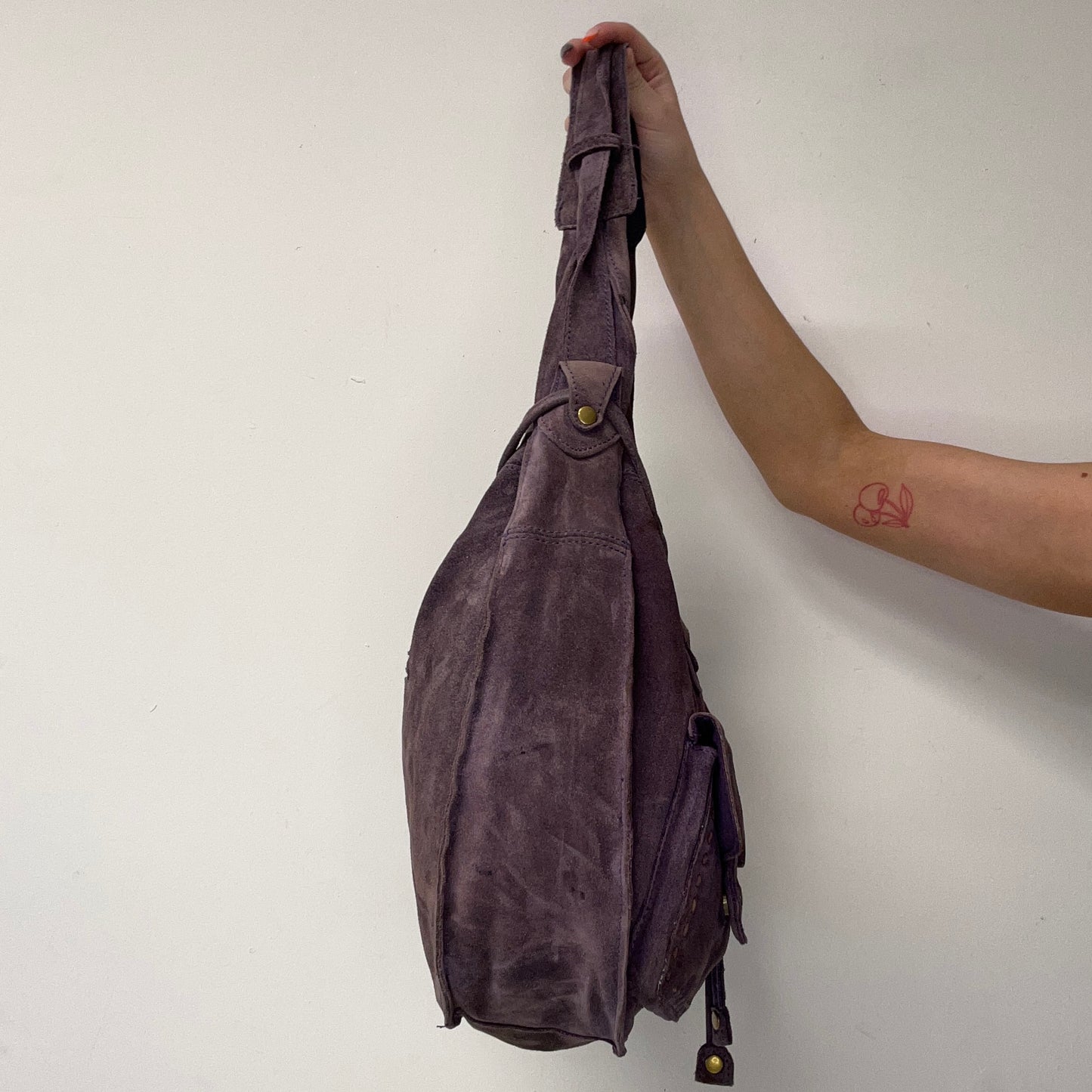 purple suede stitch shoulder bag