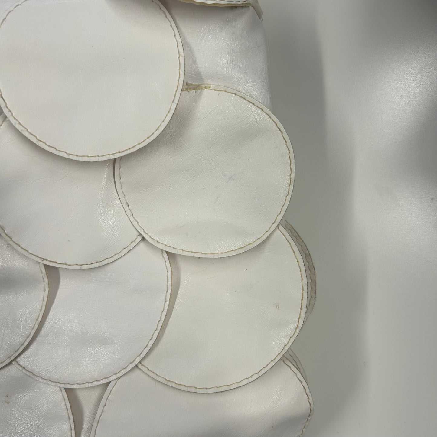 white faux leather disc beaded shoulder bag