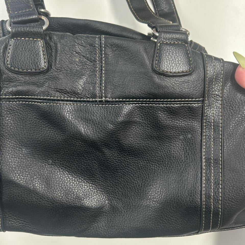 black genuine leather buckle shoulder bag