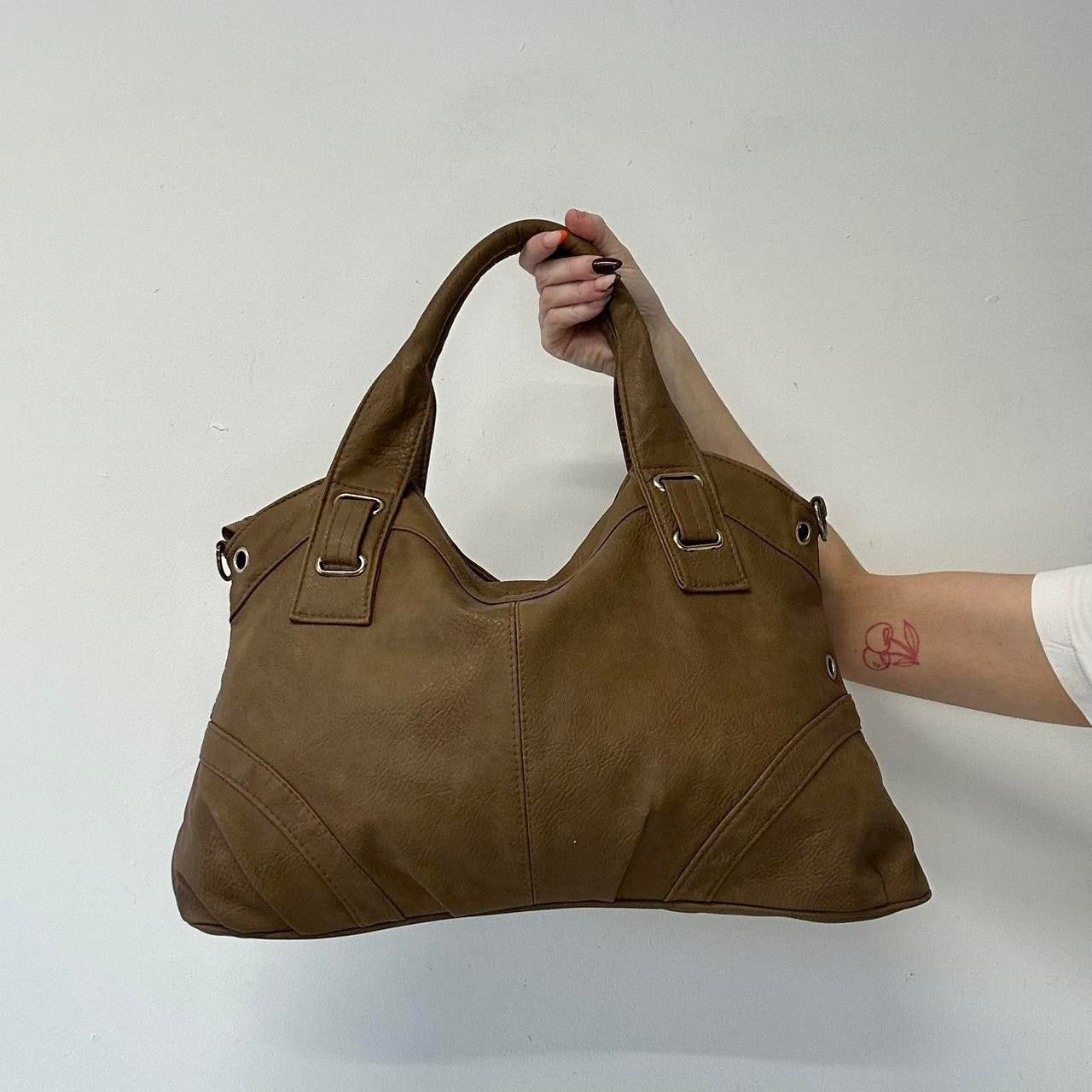 brown faux leather eyelet shoulder bag